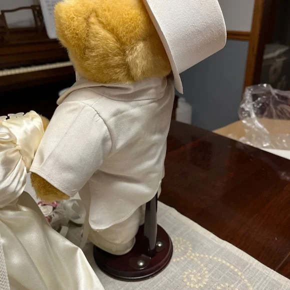 Wedding Teddy Bear Couple in Cream Outfits. Bride. Groom.